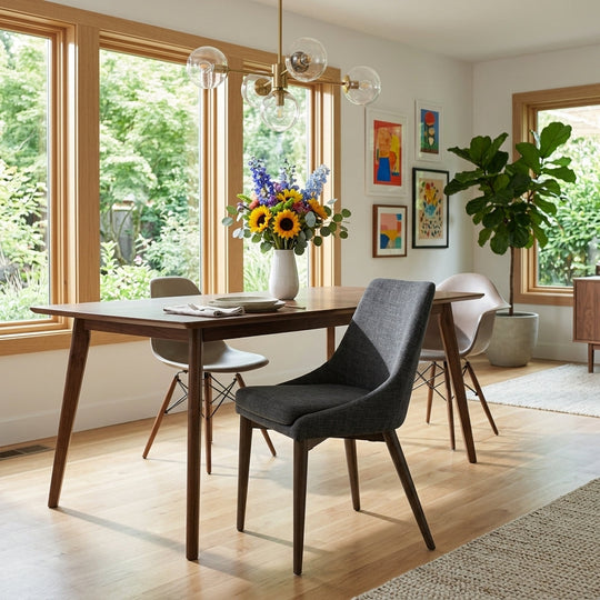 Fritz Side Chair in Slate styled in a bright Portland mid-century modern dining room - Whats New Furniture