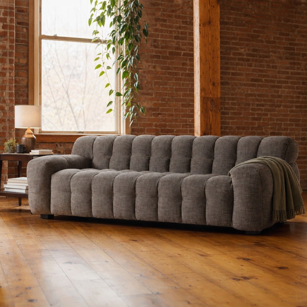 Fusion Sofa in Brown styled in Portland converted warehouse flat with warm exposed brick and fir timber beams (no steel, no concrete) living room - Whats New Furniture