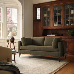 Gemma Loveseat in Pine styled in Portland NW 23rd Victoriwith bay window living room - Whats New Furniture