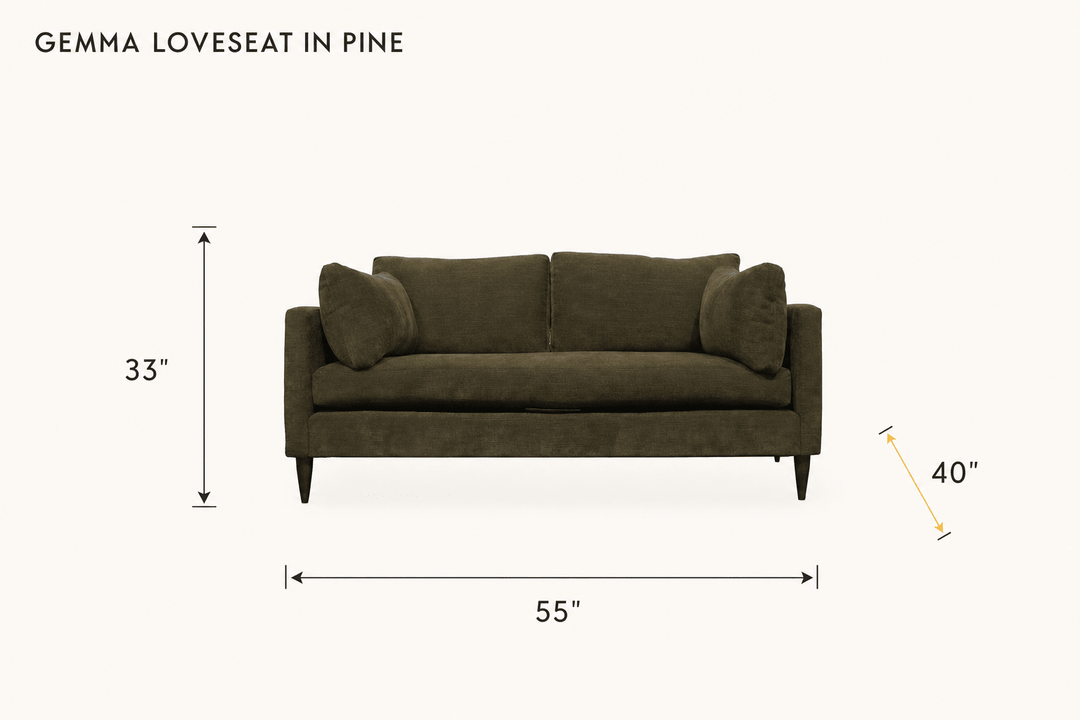 Gemma Loveseat in Pine dimensions - What&