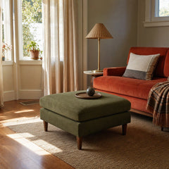 Gemma Ottoman in Olive styled in Portland Montavillcottage living room - Whats New Furniture