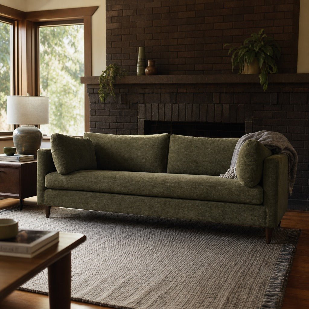 Gemma Sofa in Pine styled in Portland Sellwood cottage living room - Whats New Furniture