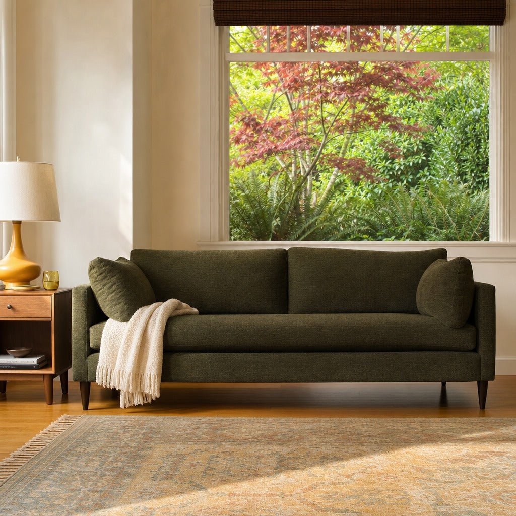 Gemma Sofa in Pine styled in Portland St. Johns bungalow living room - Whats New Furniture