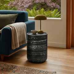 Geri Side Table in Nero styled in Portland Mt. Tabor mid-century daylight ranch living room - Whats New Furniture