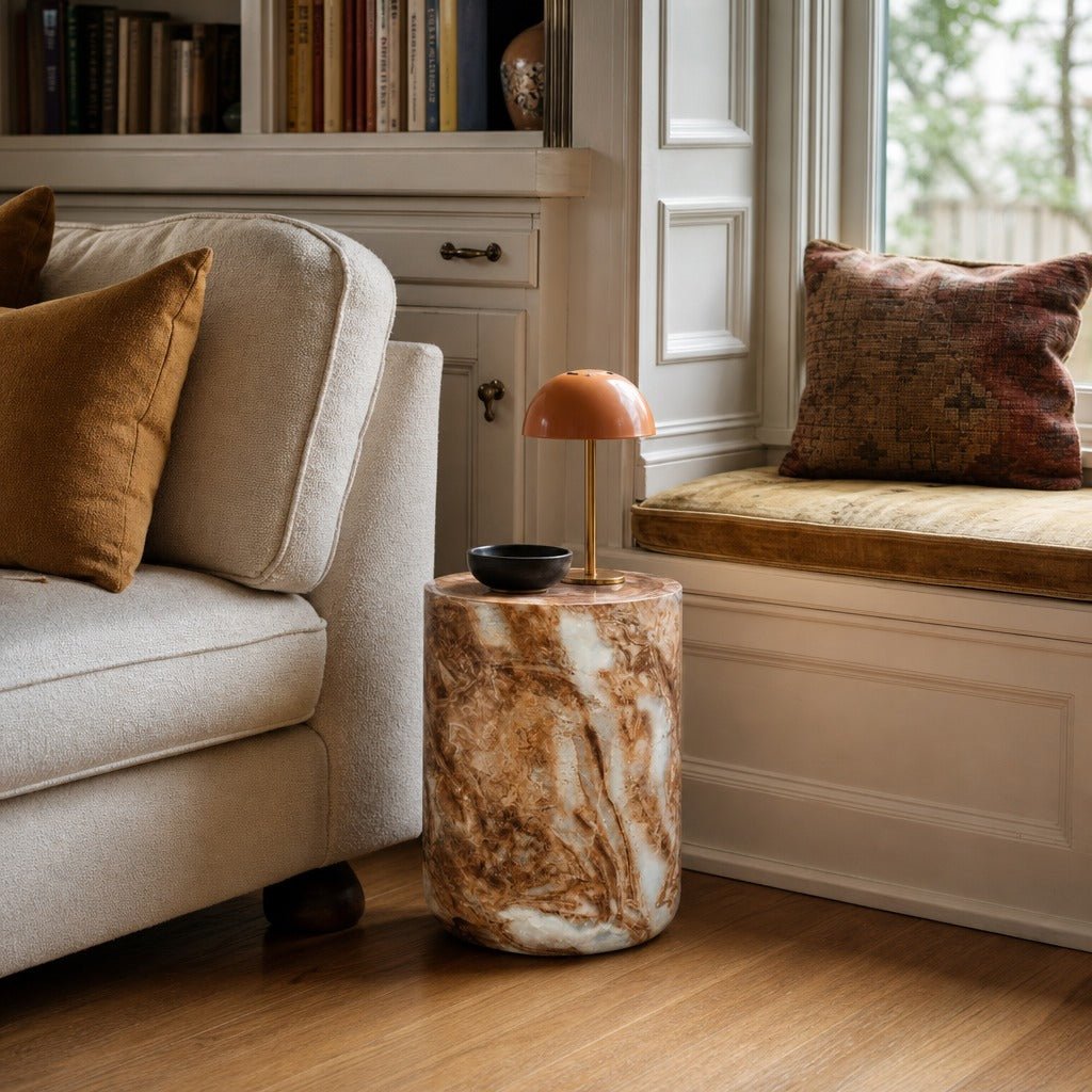 Geri Side Table styled in Portland Irvington foursquare with original built-ins living room - Whats New Furniture