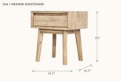 Gia 1 Drawer Nightstand in Light Driftwood dimensions - What&