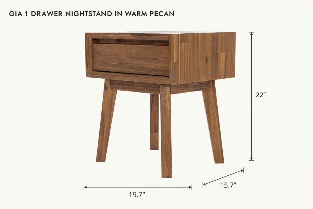 Gia 1 Drawer Nightstand in Warm Pecan dimensions - What&