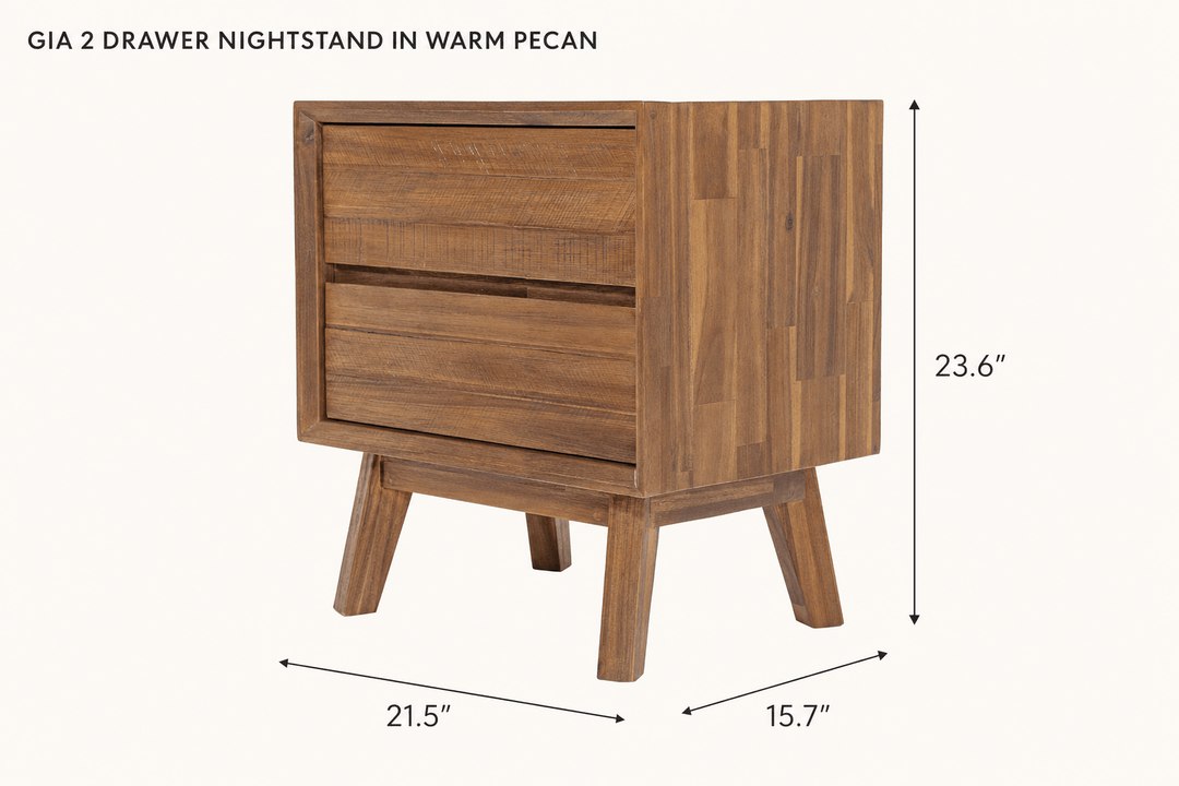 Gia 2 Drawer Nightstand in Warm Pecan dimensions - What&