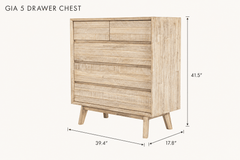 Gia 5 Drawer Chest in Light Driftwood dimensions - What&