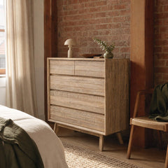Gia 5 Drawer Chest in Light Driftwood styled in Portland converted warehouse flat with warm exposed brick and fir timber beams (no steel, no concrete) bedroom - Whats New Furniture