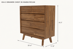 Gia 5 Drawer Chest in Warm Pecan dimensions - What&