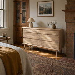 Gia 6 Drawer Dresser in Light Driftwood styled in Portland Irvington foursquare with original built-ins bedroom - Whats New Furniture