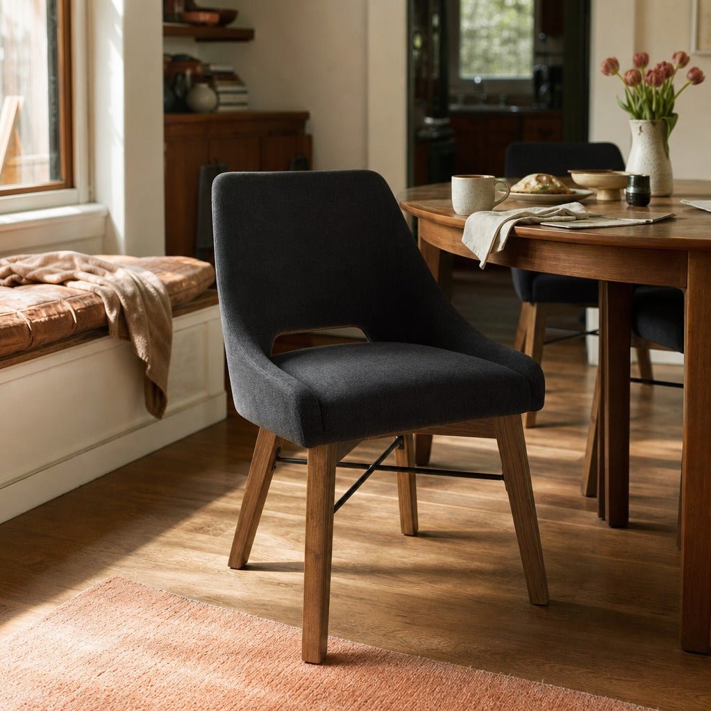 Gia Curved Dining Chair in Graphite Grey styled in Portland Montavillcottage dining room - Whats New Furniture