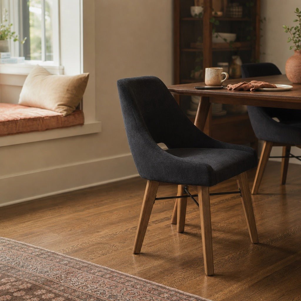 Gia Curved Dining Chair in Graphite Grey styled in Portland Montavillcottage dining room - Whats New Furniture