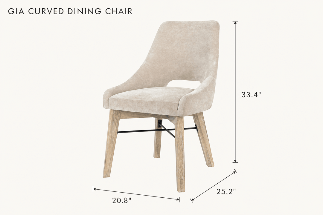 Gia Curved Dining Chair in Sand dimensions - What&