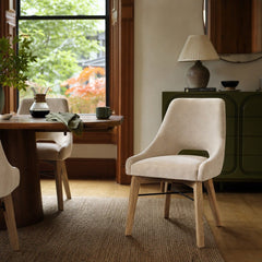 Gia Curved Dining Chair in Sand styled in Portland NW 23rd Victoriwith bay window dining room - Whats New Furniture
