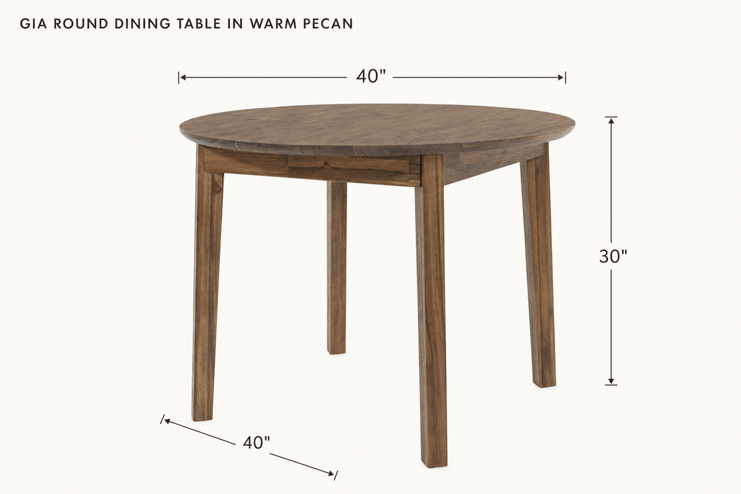 Gia Round Dining Table in Warm Pecan dimensions - What&