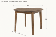 Gia Round Dining Table in Warm Pecan dimensions - What&
