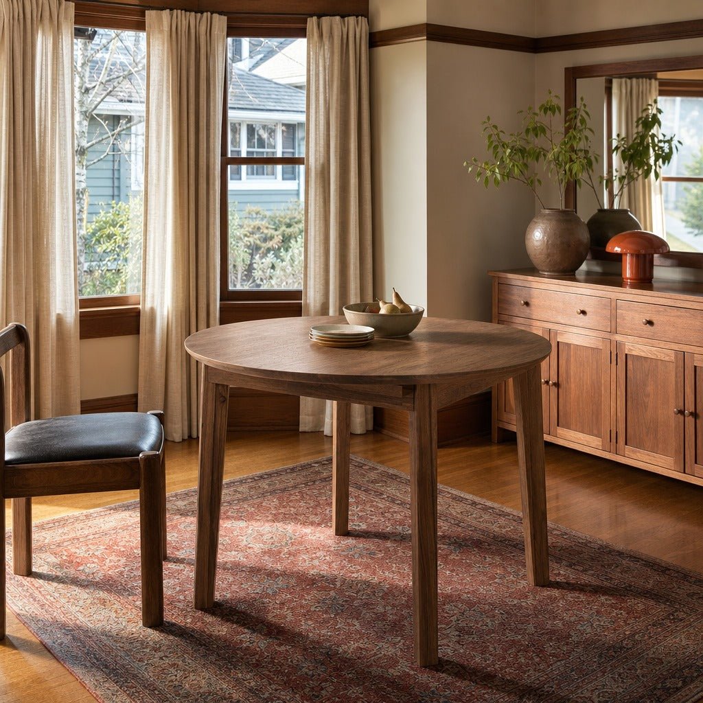 Gia Round Dining Table in Warm Pecan styled in Portland Ladd&