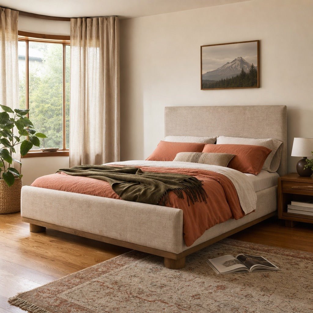 Gilbert Queen Bed styled in Portland 1960s Garden Home ranch bedroom - Whats New Furniture