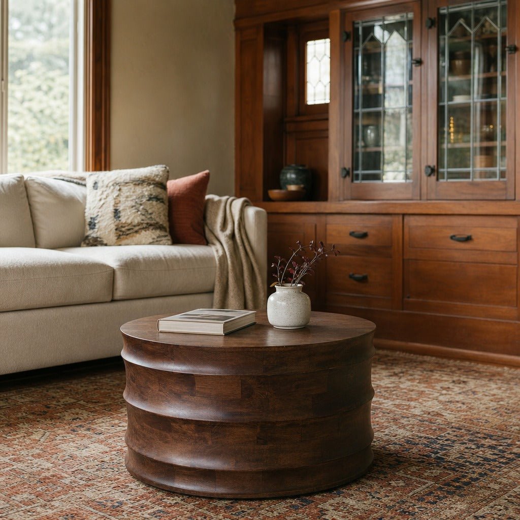 Global Coffee Table styled in Portland Laurelhurst Tudor cottage living room - Whats New Furniture