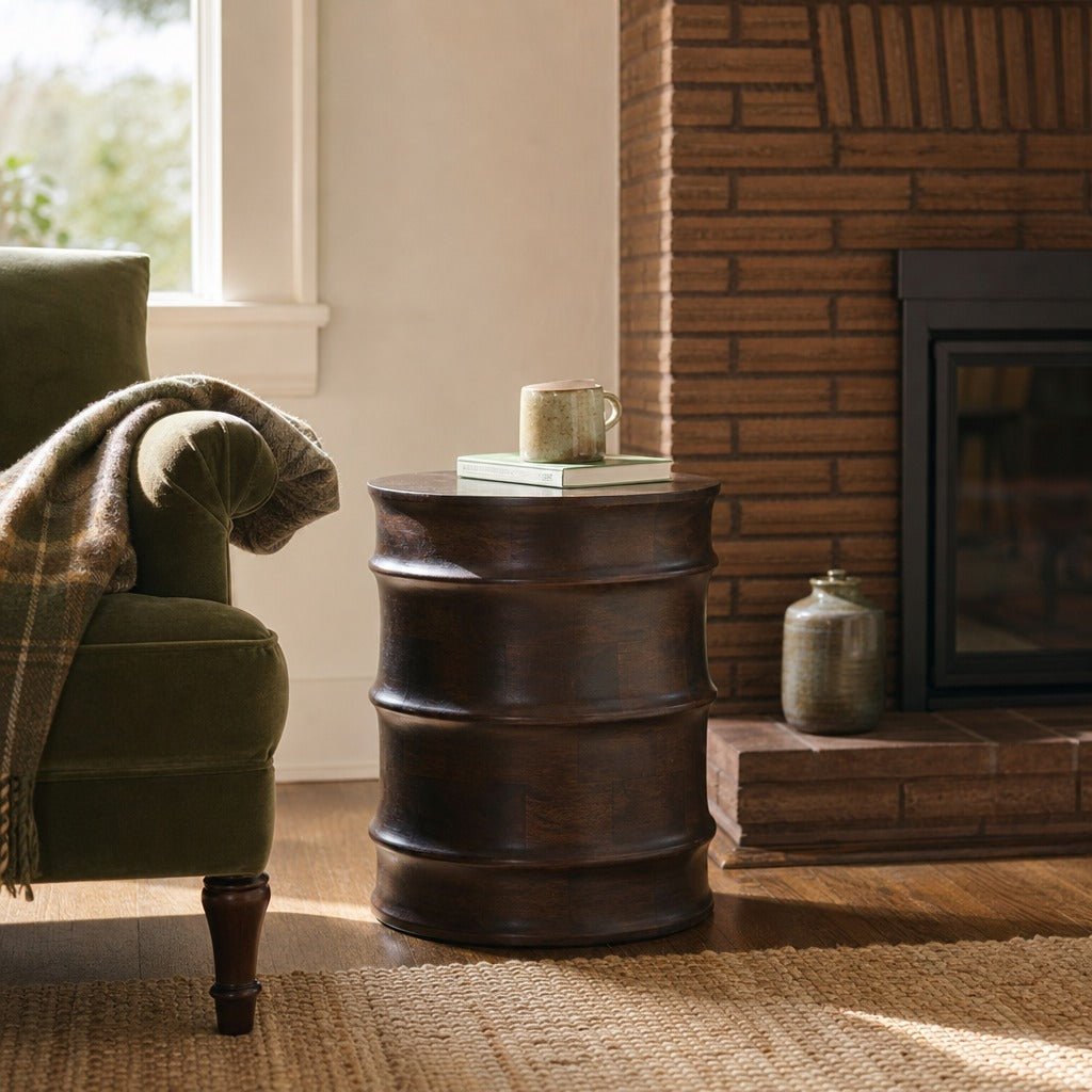Global Side Table styled in Portland Sellwood cottage living room - Whats New Furniture