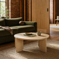Haru Coffee Table styled in Portland converted warehouse flat with warm exposed brick and fir timber beams (no steel, no concrete) living room - Whats New Furniture