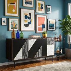 Hexa Black Fossil Sideboard styled in a bright Portland mid-century modern interior - Whats New Furniture