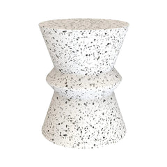 Hourglass concrete side table in Terrazzo front view - chip-inlay drum side table by LH Imports - Whats New Furniture Portland OR