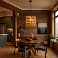 Hyacinth Round Chandelier styled in Portland converted warehouse flat with warm exposed brick and fir timber beams (no steel, no concrete) dining room - Whats New Furniture