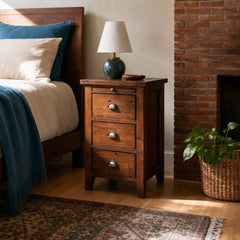 Irish Coast 3 Drawer Nightstand in African Dusk styled in Portland AlbertArts foursquare bedroom - Whats New Furniture
