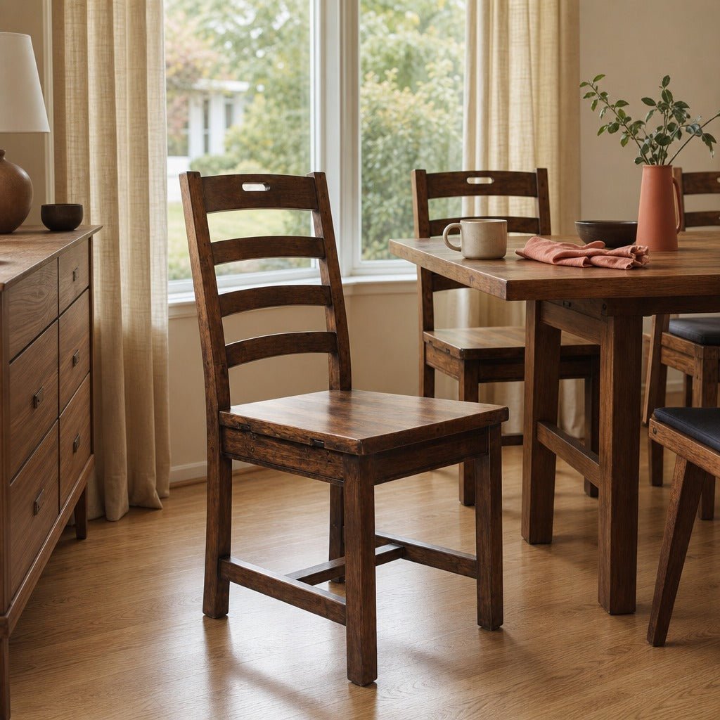 Irish Coast Hand-Hole Dining Chair in African Dusk styled in Portland 1960s Garden Home ranch dining room - Whats New Furniture