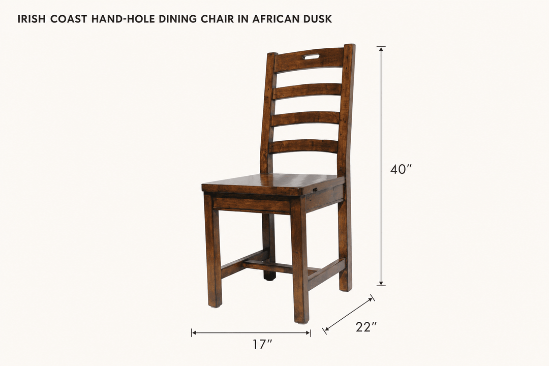 Irish Coast Hand-Hole Dining Chair in African Dusk dimensions - What&