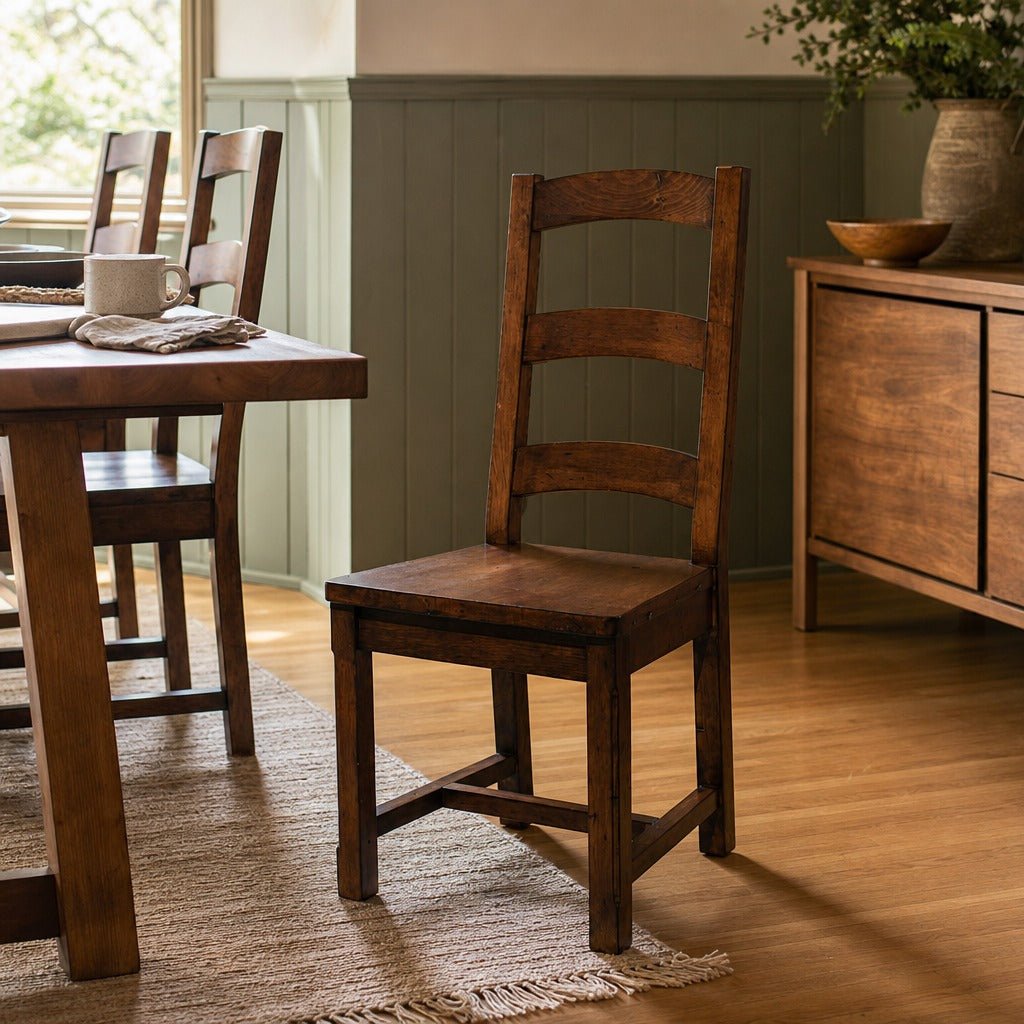 Irish Coast Ladder Back Dining Chair in African Dusk styled in Portland Sellwood cottage dining room - Whats New Furniture