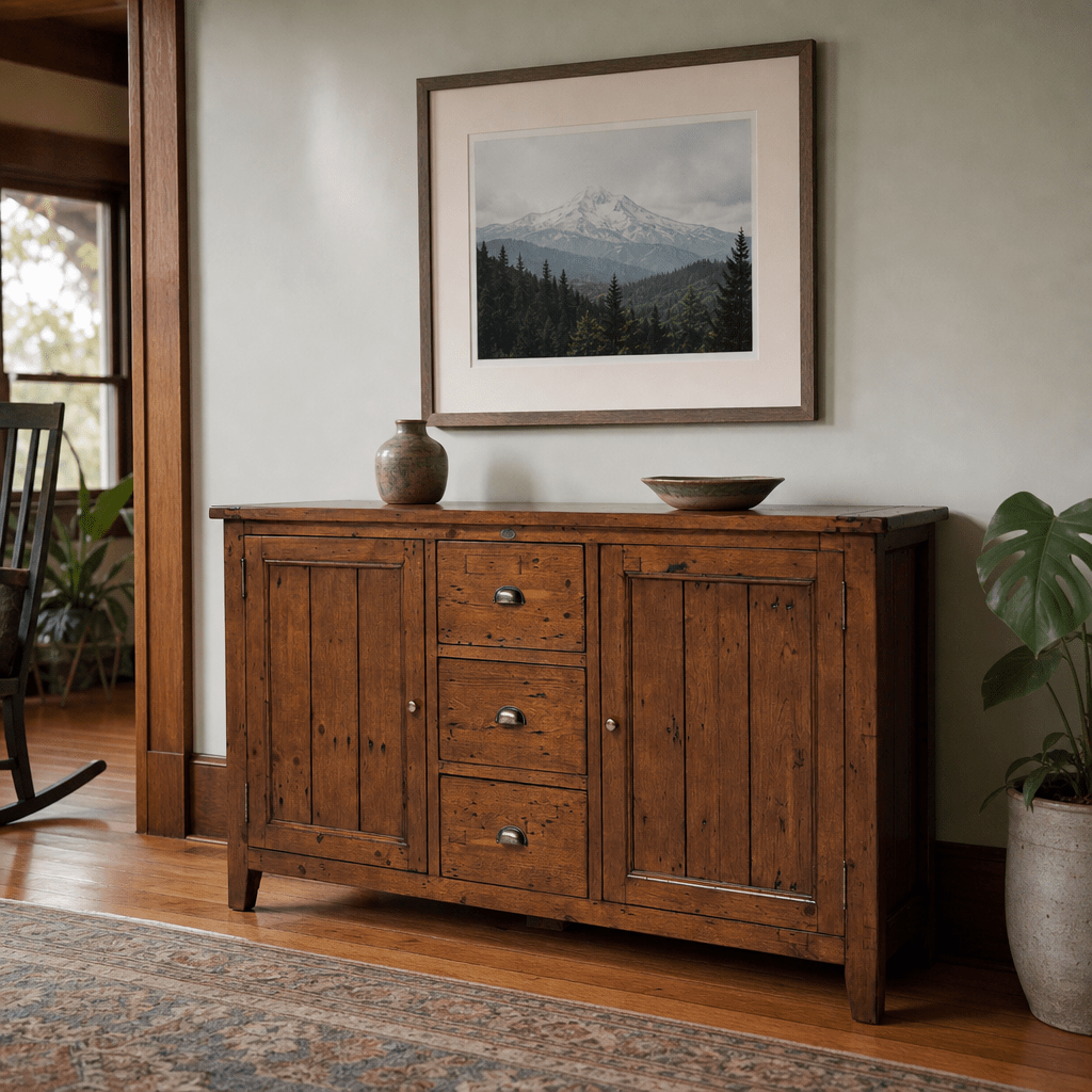 Irish Coast Large Sideboard in African Dusk styled in a Portland Craftsman dining room - Whats New Furniture