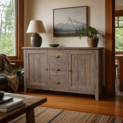 Irish Coast Large Sideboard in Sundried styled in a Portland Craftsman dining room - Whats New Furniture