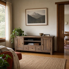 Irish Coast Media Unit in Sundried styled in Portland 1960s Garden Home ranch living room - Whats New Furniture