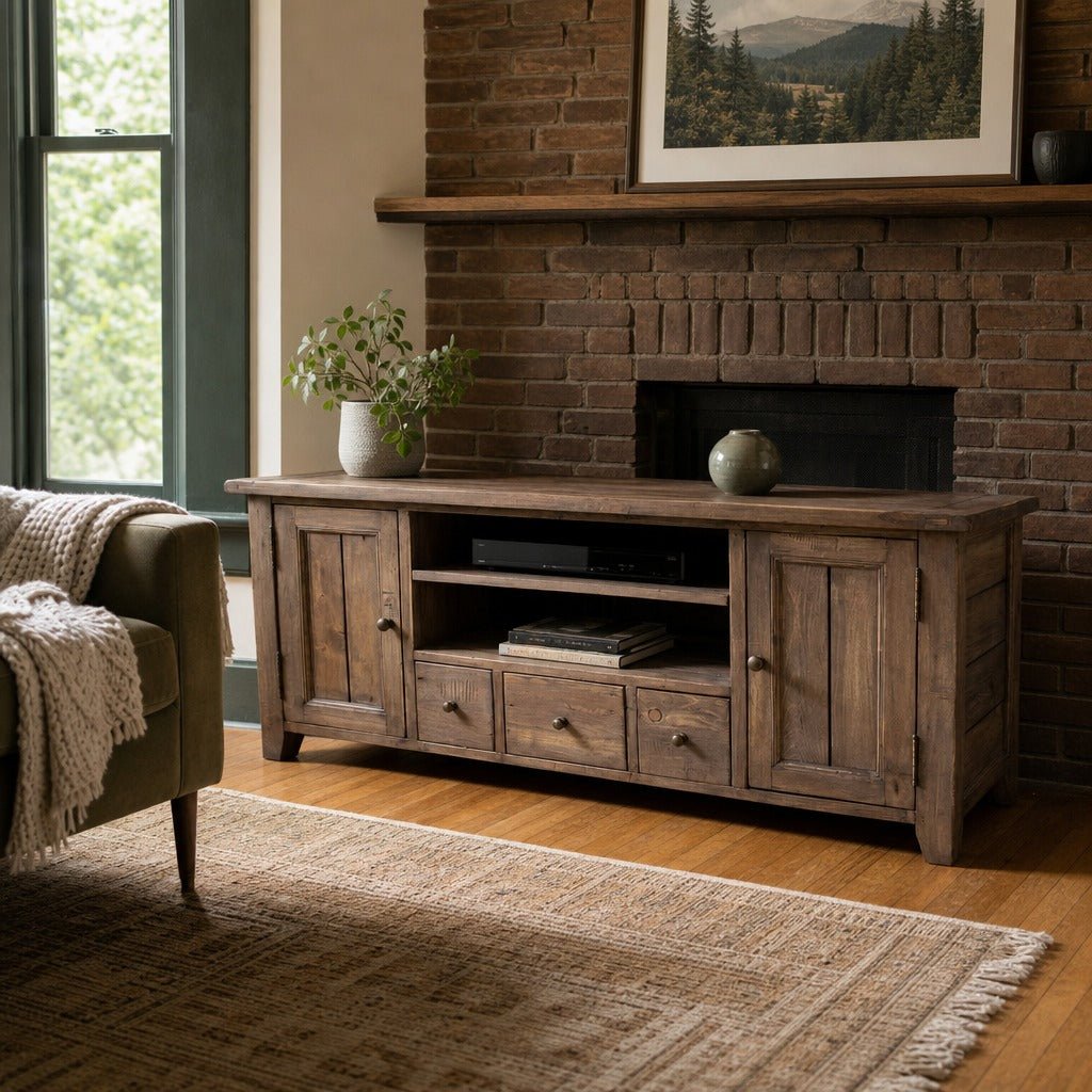 Irish Coast Media Unit in Sundried styled in Portland NW 23rd Victoriwith bay window living room - Whats New Furniture