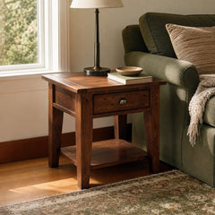Irish Coast Side Table in African Dusk styled in Portland Sellwood cottage living room - Whats New Furniture