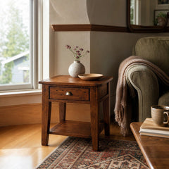 Irish Coast Side Table in African Dusk styled in Portland Sellwood cottage living room - Whats New Furniture