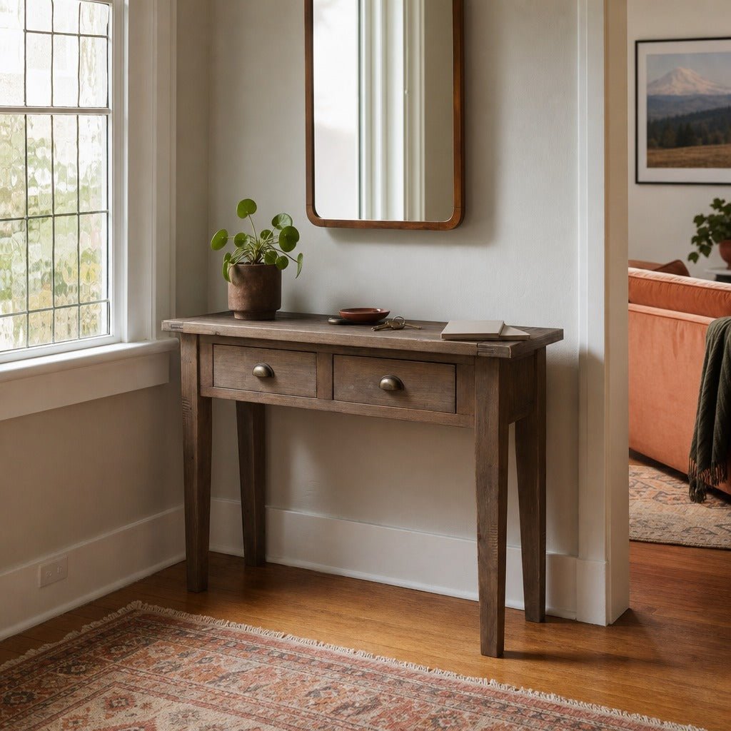Irish Coast Small Console Table in Sundried styled in Portland Montavillcottage living room - Whats New Furniture