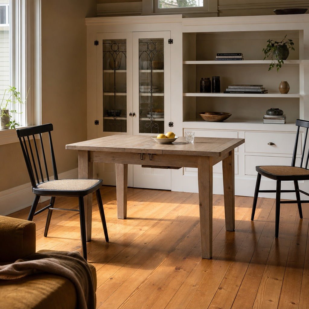 Irish Coast Small Extension Dining Table in Sundried styled in Portland Irvington foursquare with original built-ins dining room - Whats New Furniture
