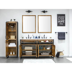 Irondale Vanity W61 in Solid Acacia Wood and Metal with White Basin - Whats New Furniture Portland OR