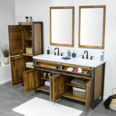 Irondale Vanity W61 in Solid Acacia Wood and Metal with White Basin - Whats New Furniture Portland OR