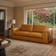 Jackson Sofa in Tan styled in Portland St. Johns bungalow living room - Whats New Furniture