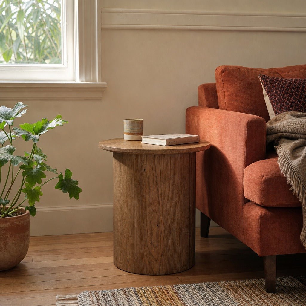 Jasper Side Table styled in Portland Montavillcottage living room - Whats New Furniture