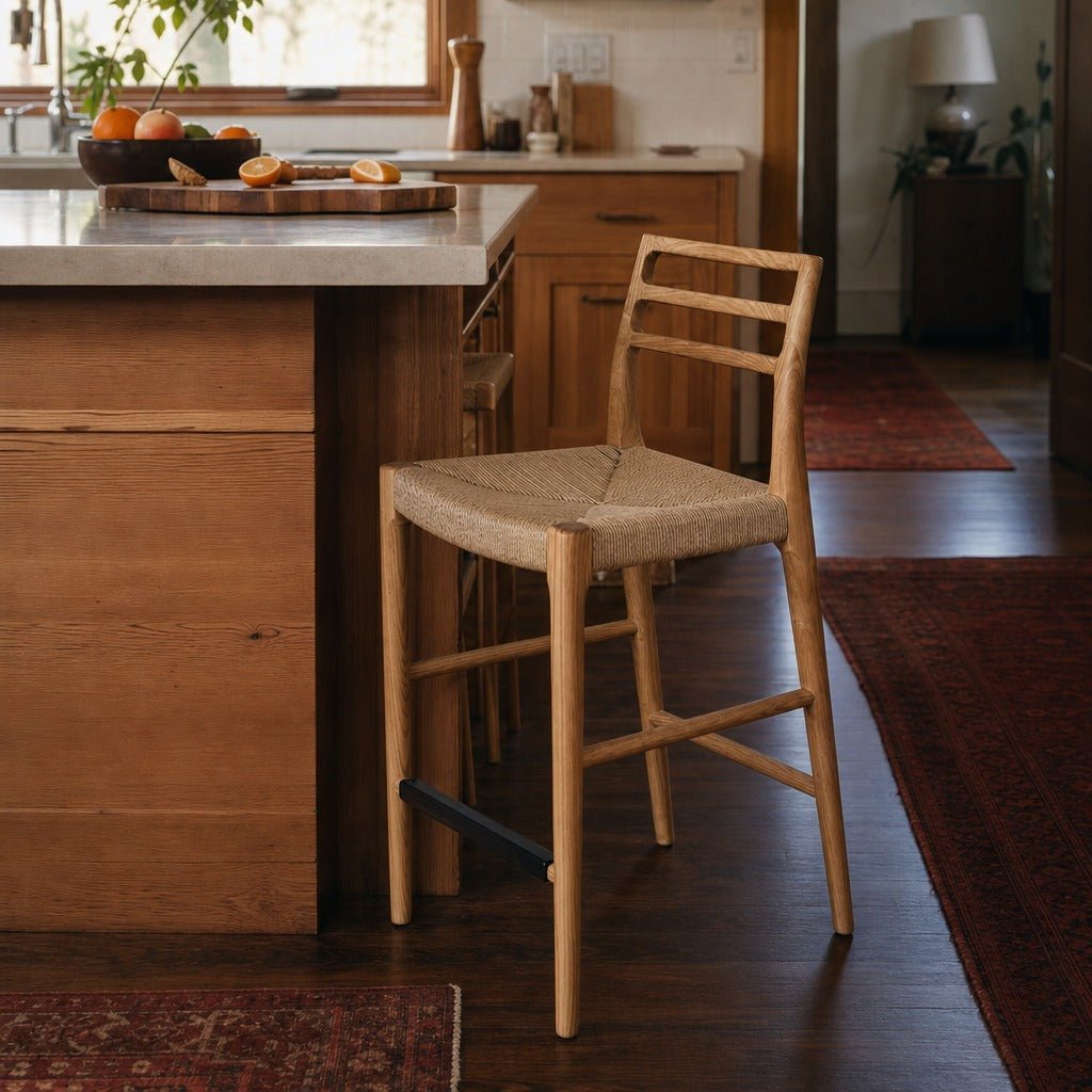 Java Bar Stool in Natural styled in Portland AlbertArts foursquare kitchen - Whats New Furniture