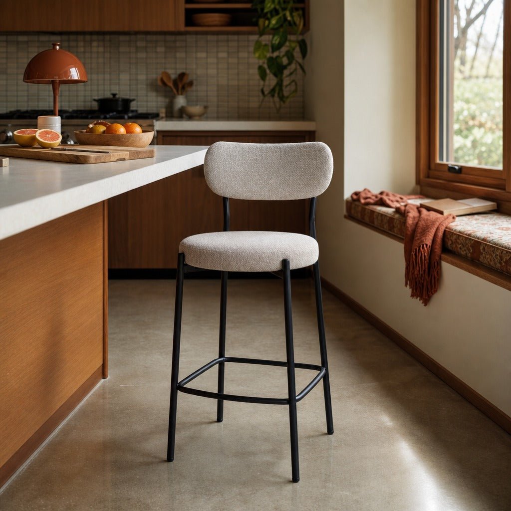 Kai Counter Stool in Bone White styled in Portland 1960s Garden Home ranch kitchen - Whats New Furniture