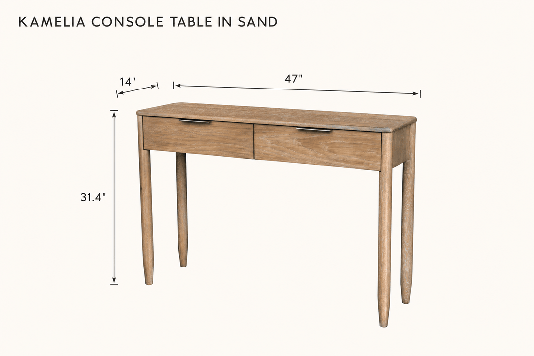 Kamelia Console Table in Sand dimensions - What&