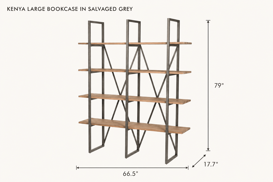 Kenya Large Bookcase in Salvaged Grey dimensions - What&